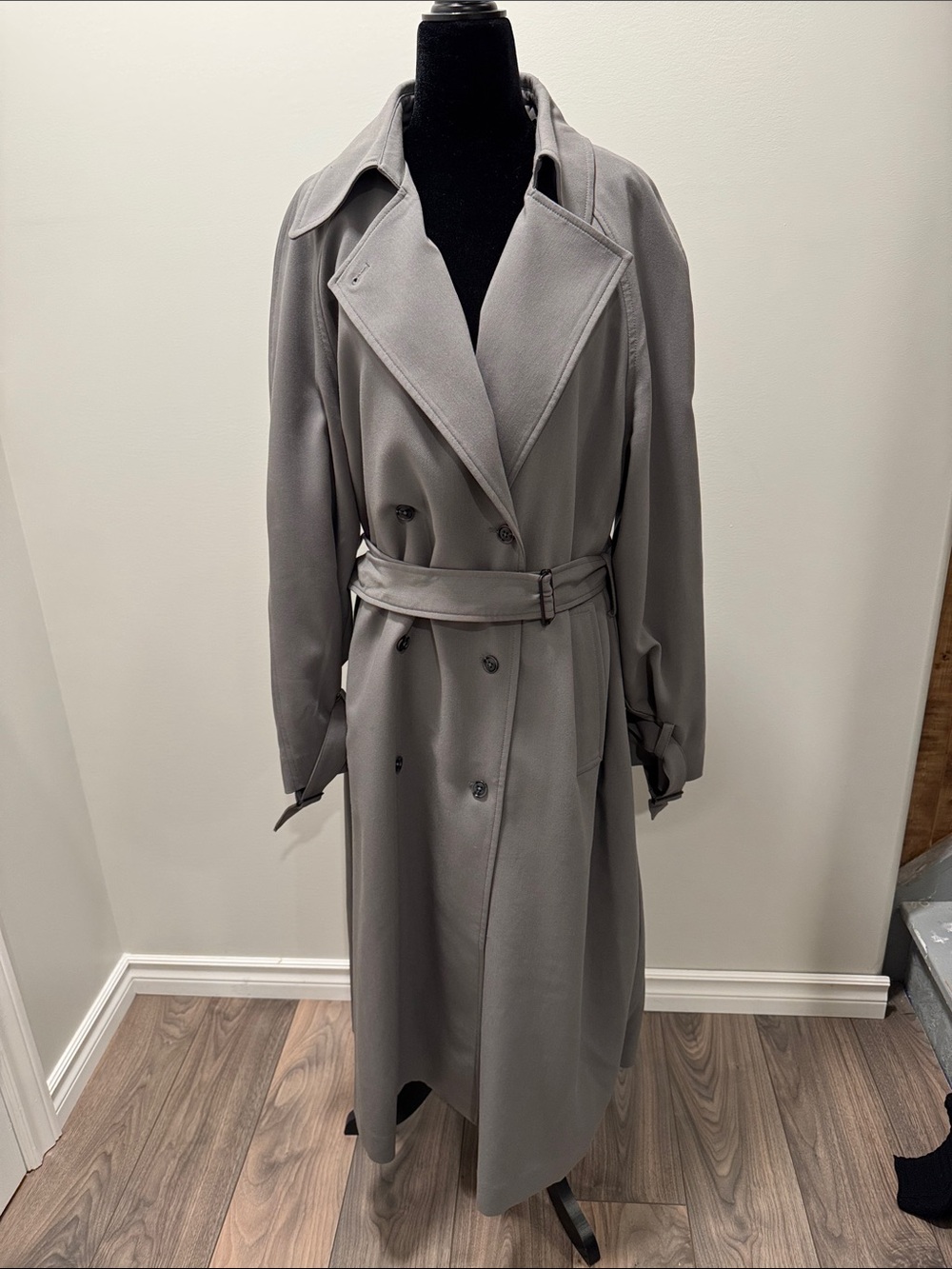 OAK + FORT Gray Double-Breasted Trench Coat with Belt